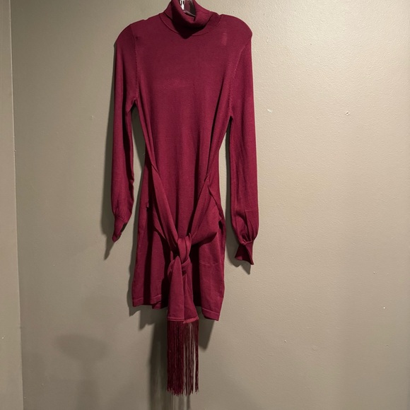 LOFT Dresses & Skirts - LOFT Burgundy Mock Neck Bishop Sleeve knit Bodycon Dress Size Small